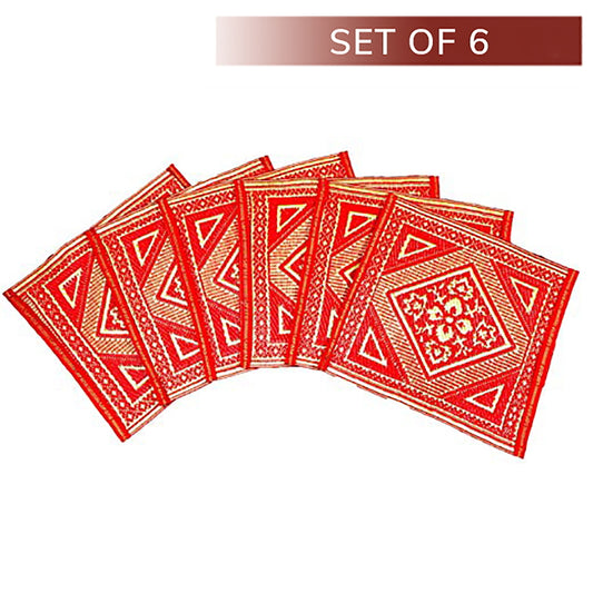 Sapana Plastic Floor Mat (Aasan Mat) Red & Ivory - 6 Pieces 1 Unit